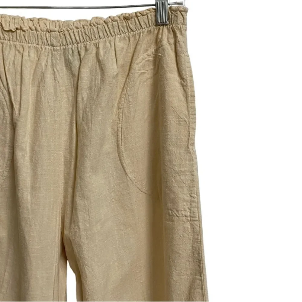 Produce Company Pull On Textured Pants Women's M Cotton Pockets Buttercream Boho